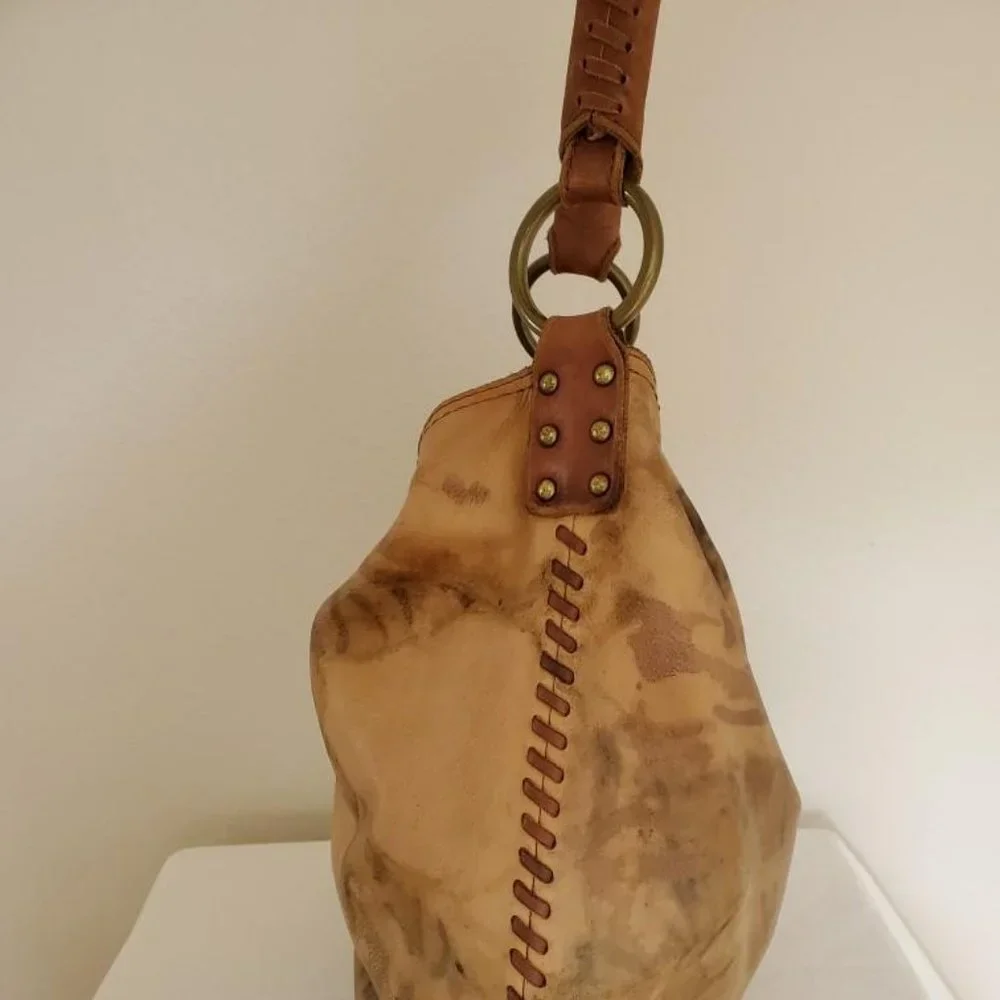 Brown tan beige green gray leather lucky hobo boho cowgirl western tie dyed